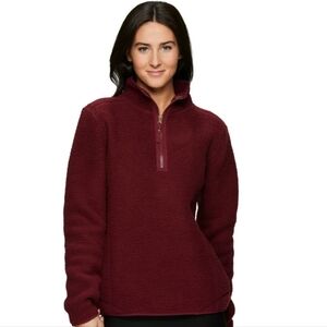 Avalanche Women's 1/4 Zip Fleece Berber Pullover Sweatshirt Pockets Burgundy SM